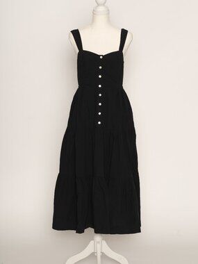 Madewell Suzette Seamed Bodice Tiered 100% Cotton Black Sundress Vacation Size 4